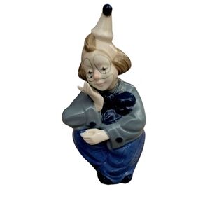 Meico Porcelain Clown Figurine in Blue and Gray Vintage Made In Mexico Circus